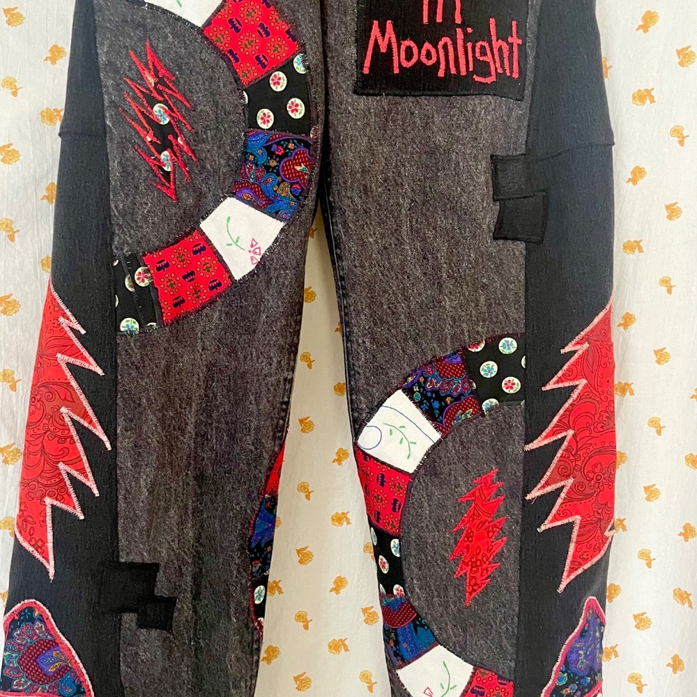 Upcycled Grateful Dead Mushroom Jeans Vintage Lee Wide Leg - Picture 6 of 10